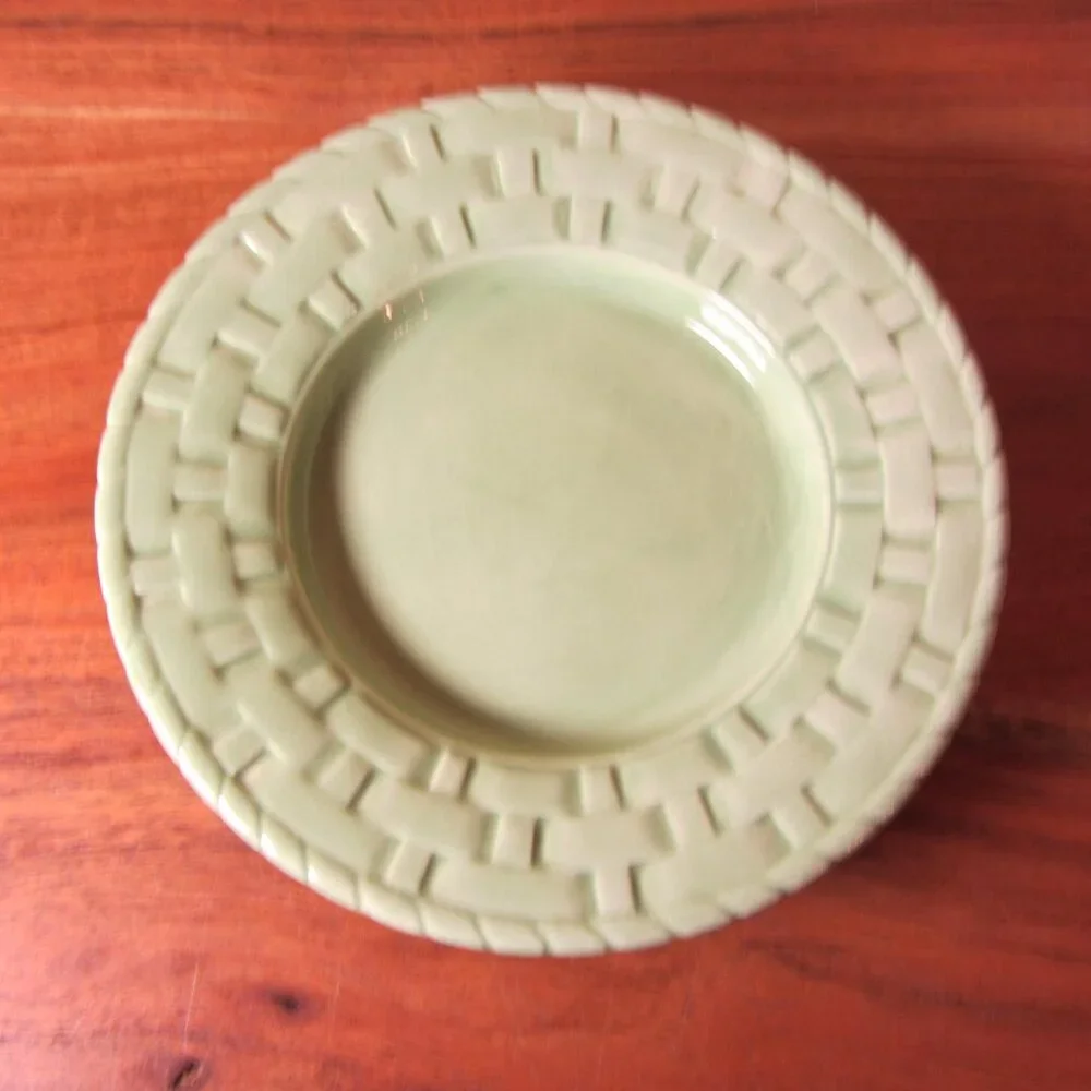 white barn woven ceramic candle plate green & yellow - pair of 2 (W5856) - Picture 6 of 9